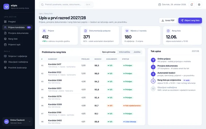 App concept: Online school enrolment